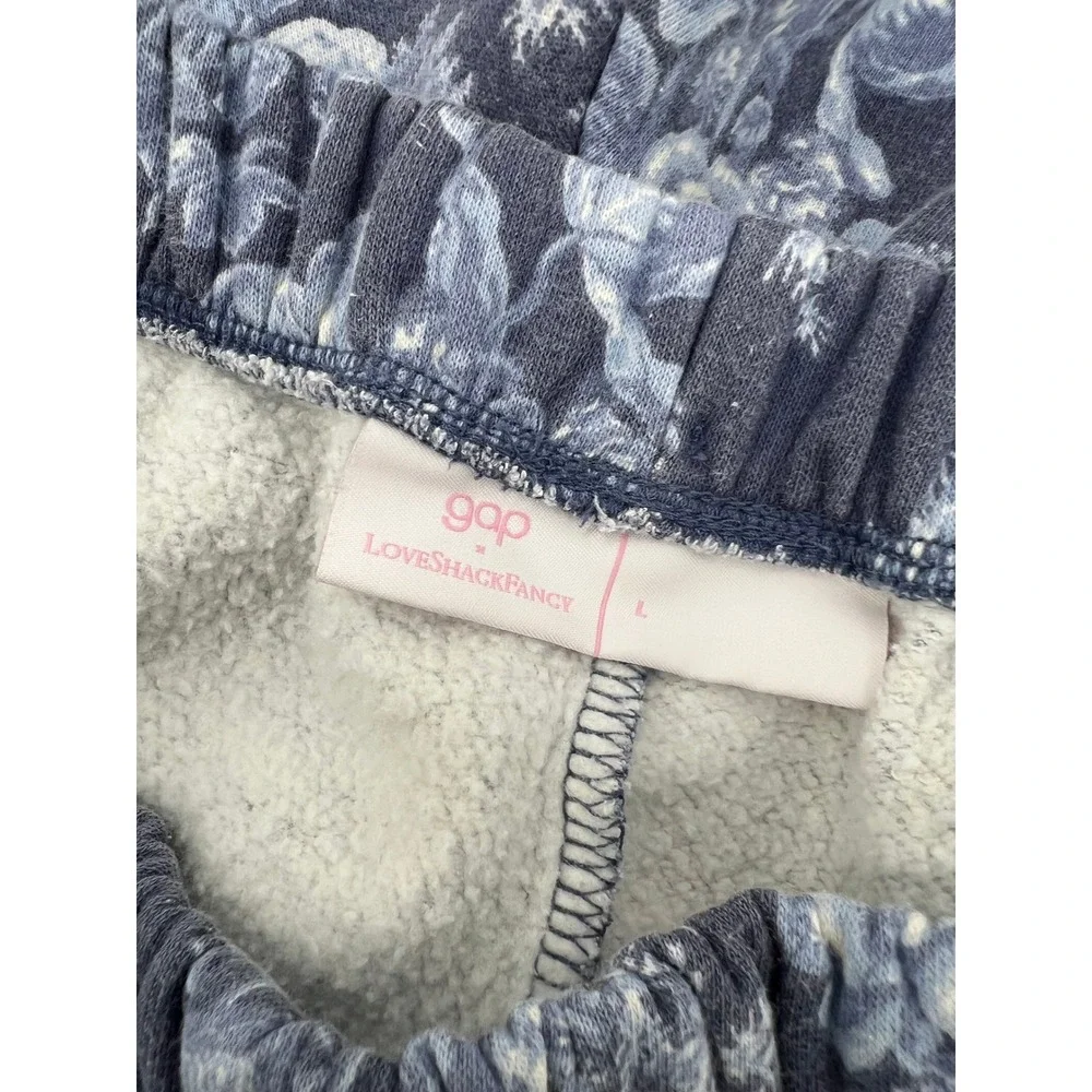 Gap LoveShackFancy Collab Girls Large L Blue Floral Fleece Joggers Coquette